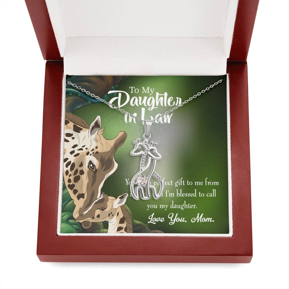 To Daughter-In-Law Perfect Gift from Mother-In-Law Mother's Treasure Gold/Silver Giraffe Necklace with Message Card & Cubic Zirconia-Express Your Love Gifts