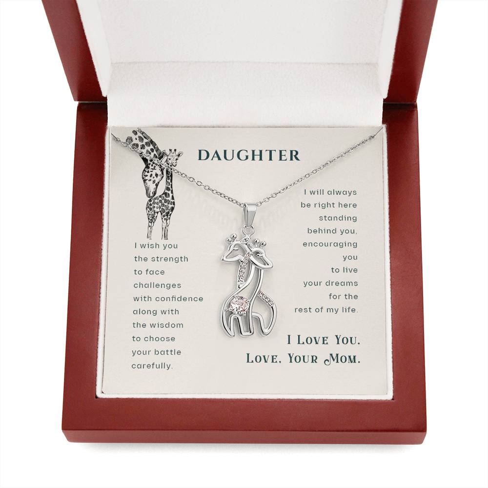 To My Daughter I Wish Mother's Treasure Gold/Silver Giraffe Necklace with Message Card & Cubic Zirconia-Express Your Love Gifts