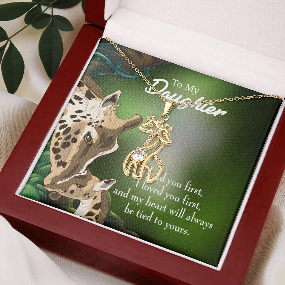 To My Daughter Tied To You Mother's Treasure Gold/Silver Giraffe Necklace with Message Card & Cubic Zirconia-Express Your Love Gifts