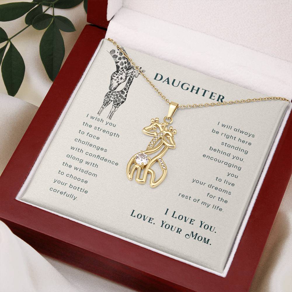 To My Daughter I Wish Mother's Treasure Gold/Silver Giraffe Necklace with Message Card & Cubic Zirconia-Express Your Love Gifts