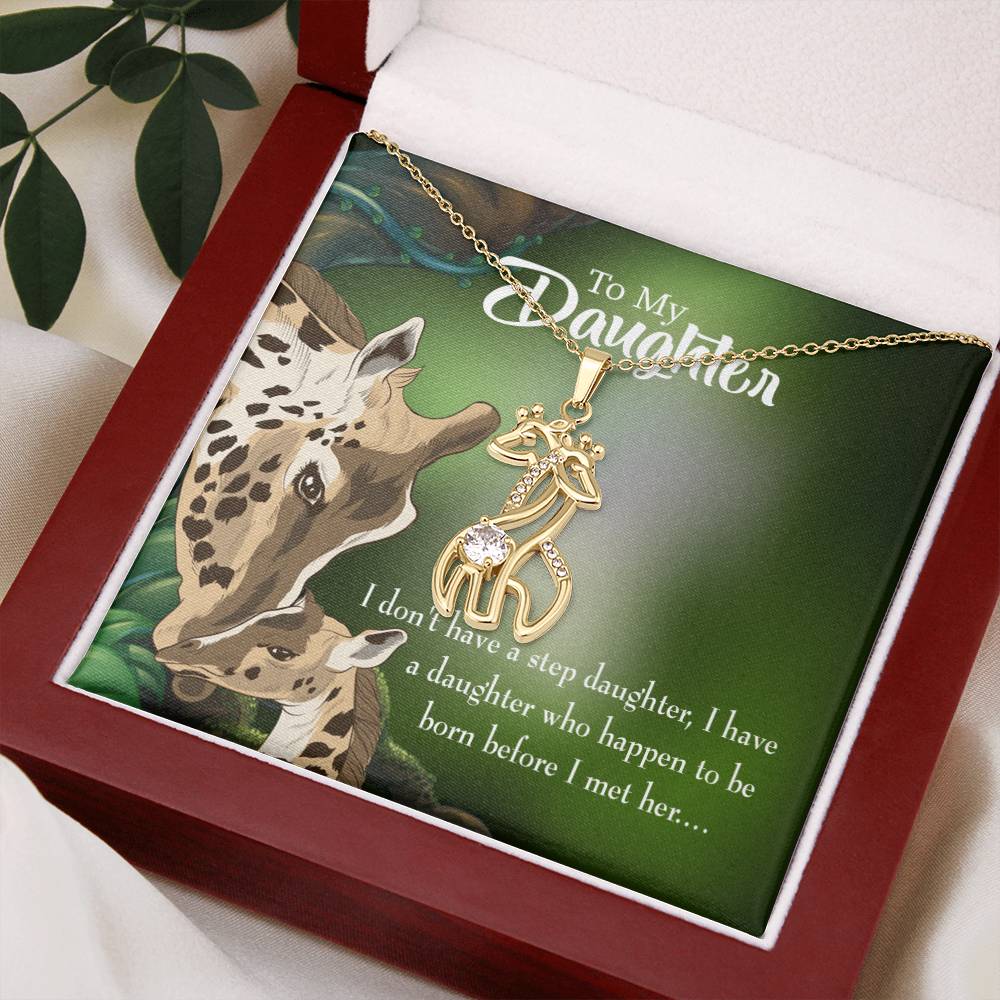 To My Bonus Daughter Born Before Mother's Treasure Gold/Silver Giraffe Necklace with Message Card & Cubic Zirconia-Express Your Love Gifts