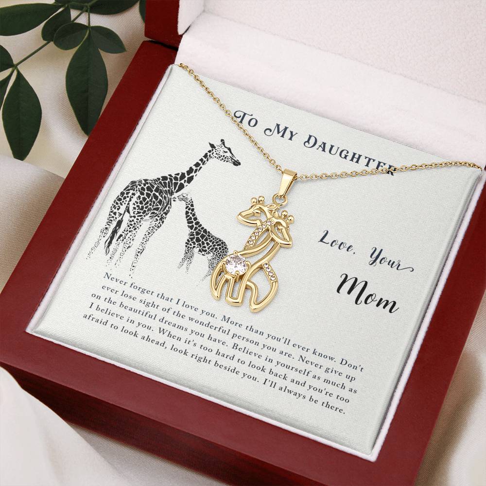 To My Daughter Never Forget Mother's Treasure Gold/Silver Giraffe Necklace with Message Card & Cubic Zirconia-Express Your Love Gifts