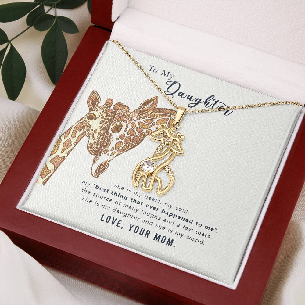 To My Daughter She is My Heart Mother's Treasure Gold/Silver Giraffe Necklace with Message Card & Cubic Zirconia-Express Your Love Gifts