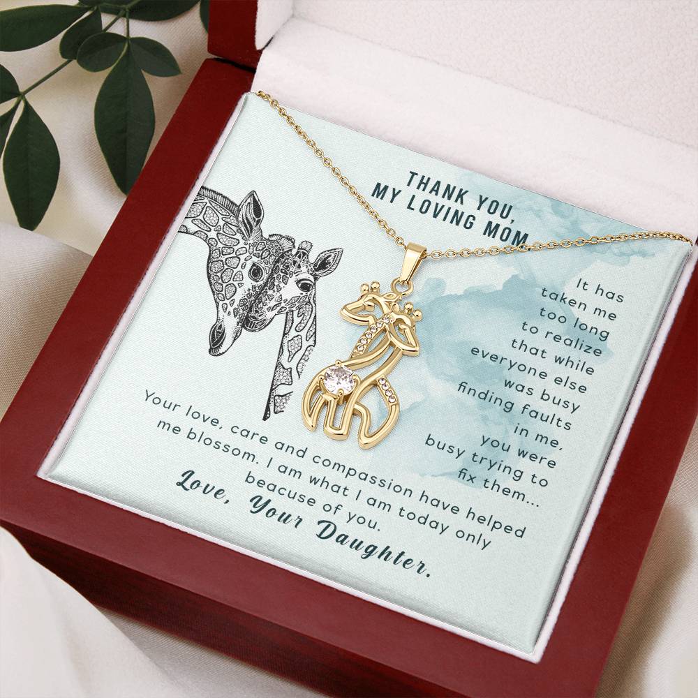 To My Mom It Has Taken Me Mother's Treasure Gold/Silver Giraffe Necklace with Message Card & Cubic Zirconia-Express Your Love Gifts