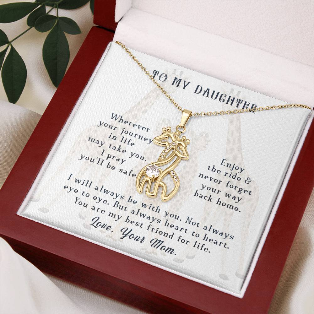 To My Daughter Wherever Your Journey in Life Mother's Treasure Gold/Silver Giraffe Necklace with Message Card & Cubic Zirconia-Express Your Love Gifts