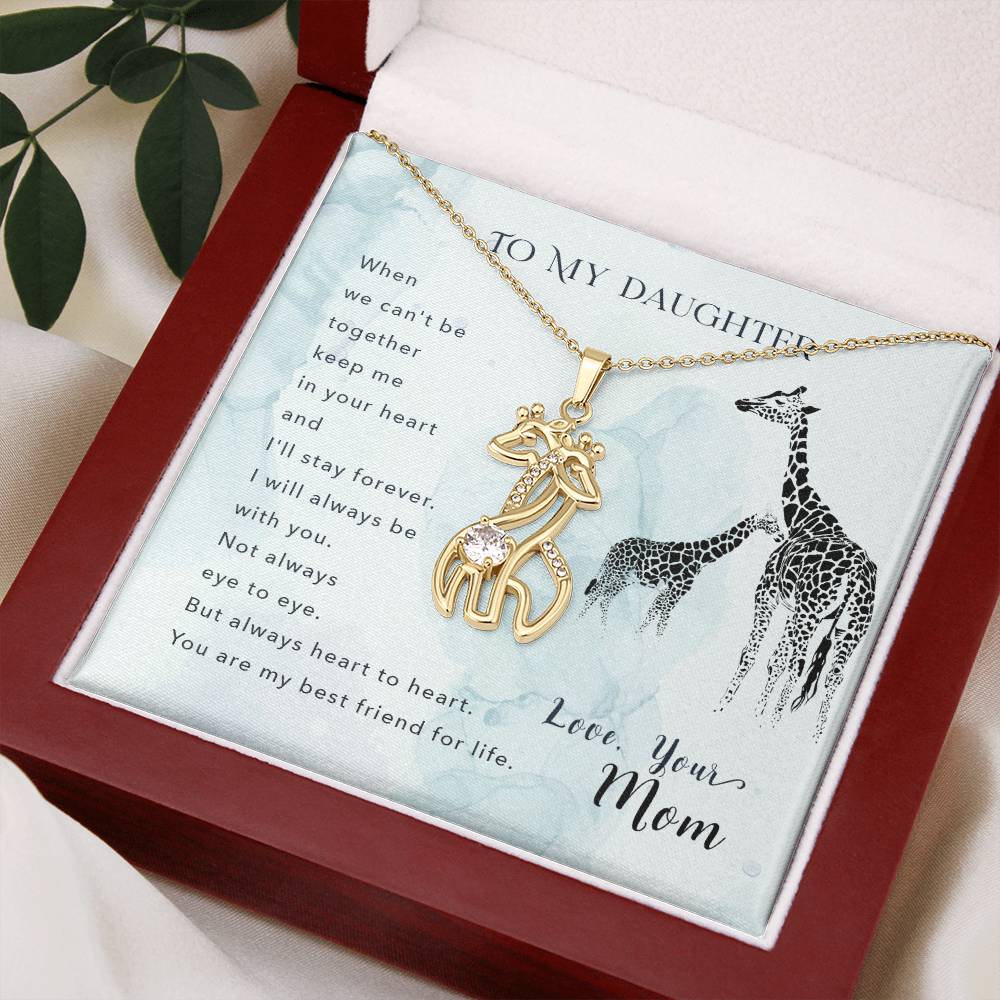 To My Daughter When We Can't Be Mother's Treasure Gold/Silver Giraffe Necklace with Message Card & Cubic Zirconia-Express Your Love Gifts