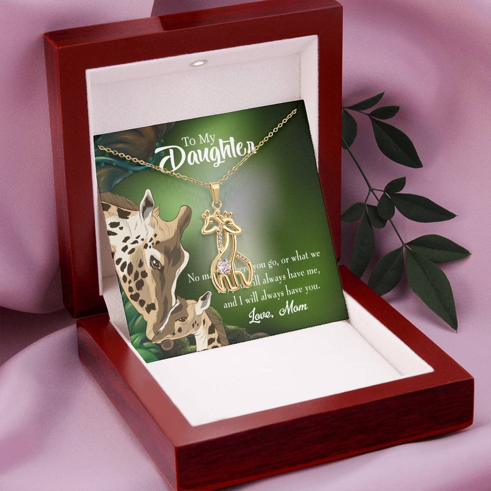 Mom Will Always Have You Mother's Treasure Gold/Silver Giraffe Necklace with Message Card & Cubic Zirconia-Express Your Love Gifts