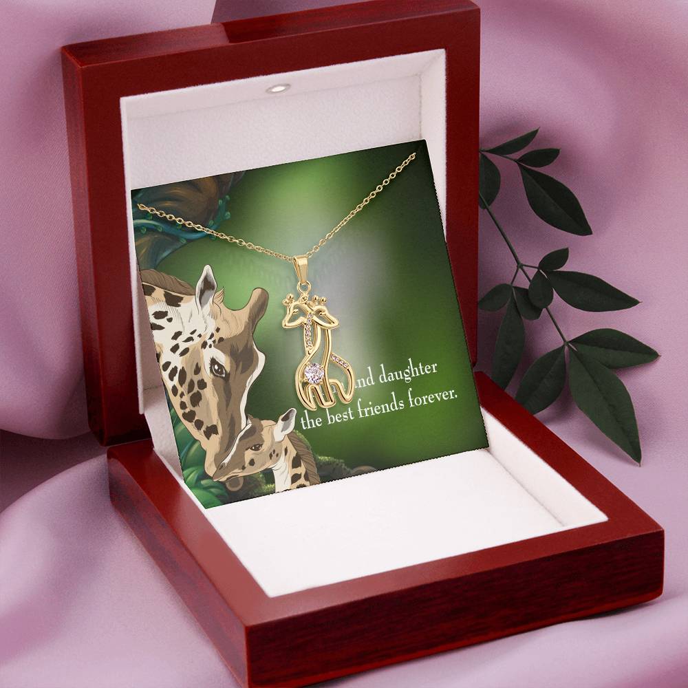 Mom And Daughter Best Friends Forever Mother's Treasure Gold/Silver Giraffe Necklace with Message Card & Cubic Zirconia-Express Your Love Gifts