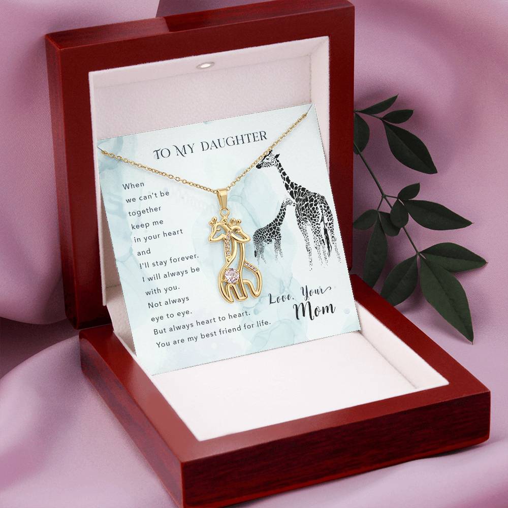 To My Daughter When We Can't Be Mother's Treasure Gold/Silver Giraffe Necklace with Message Card & Cubic Zirconia-Express Your Love Gifts