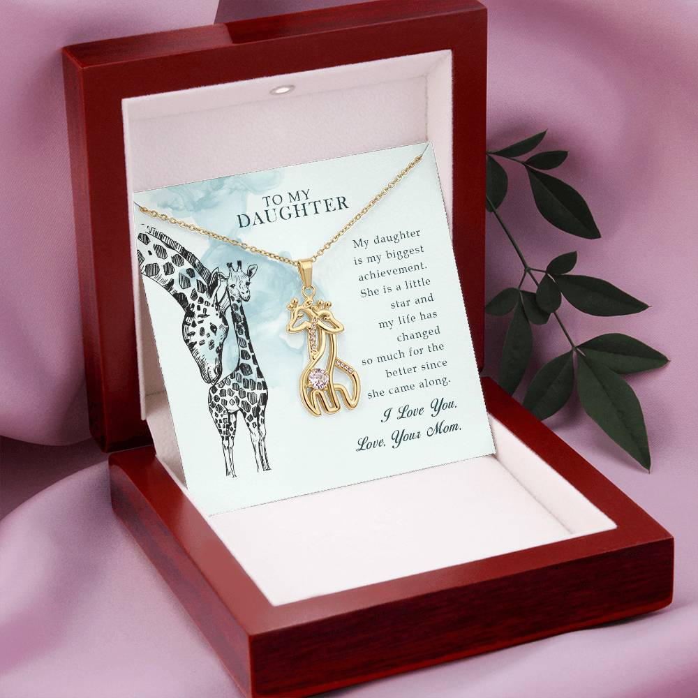 To My Daughter My Daughter is My Biggest Mother's Treasure Gold/Silver Giraffe Necklace with Message Card & Cubic Zirconia-Express Your Love Gifts