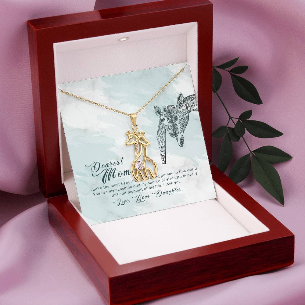 To My Mom You're the Most Beautiful Mother's Treasure Gold/Silver Giraffe Necklace with Message Card & Cubic Zirconia-Express Your Love Gifts