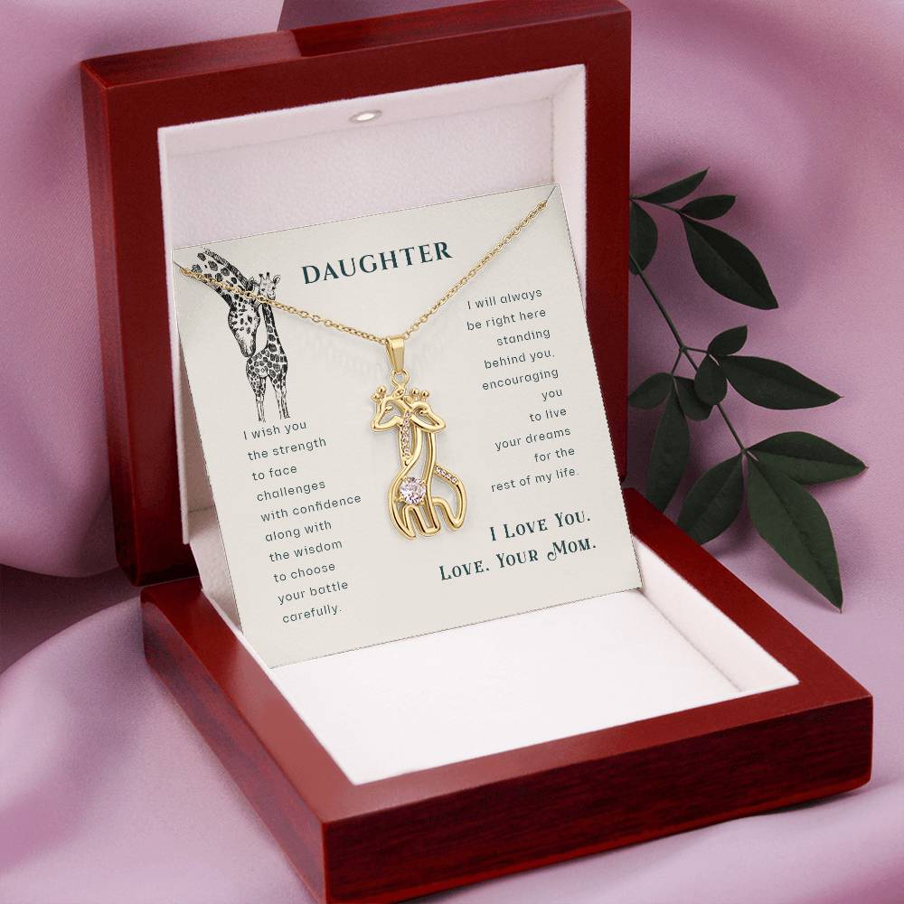 To My Daughter I Wish Mother's Treasure Gold/Silver Giraffe Necklace with Message Card & Cubic Zirconia-Express Your Love Gifts