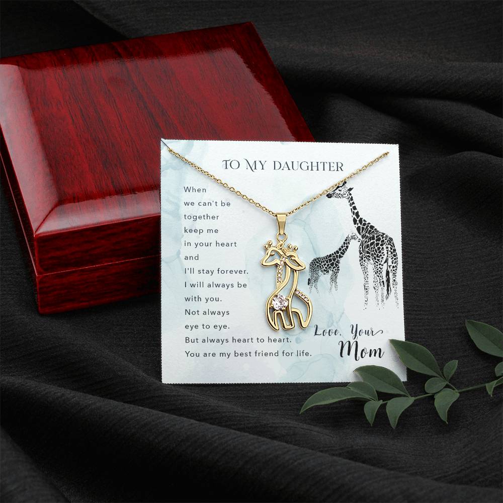 To My Daughter When We Can't Be Mother's Treasure Gold/Silver Giraffe Necklace with Message Card & Cubic Zirconia-Express Your Love Gifts