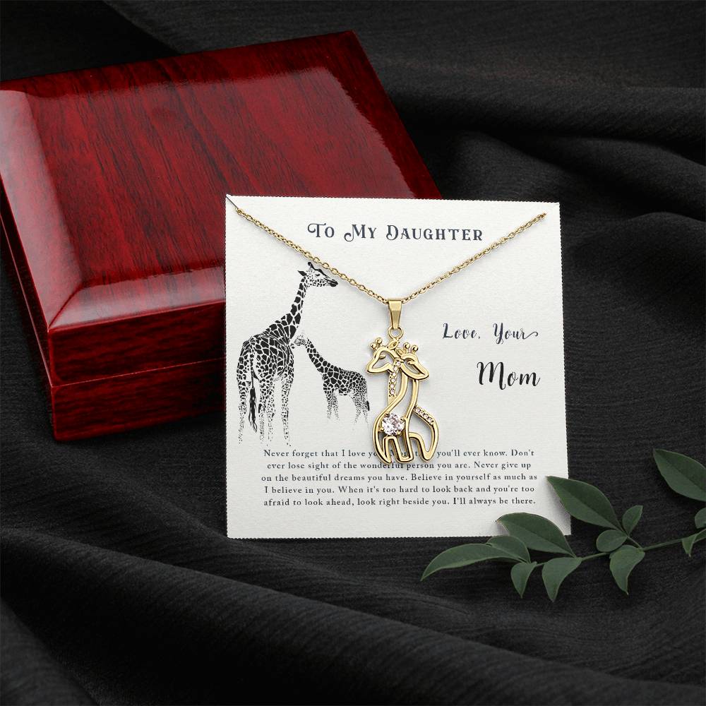 To My Daughter Never Forget Mother's Treasure Gold/Silver Giraffe Necklace with Message Card & Cubic Zirconia-Express Your Love Gifts