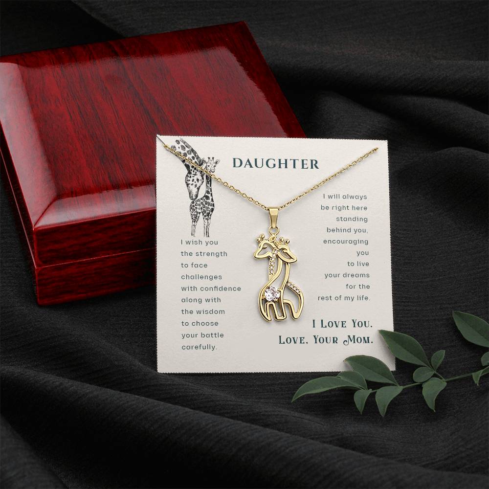 To My Daughter I Wish Mother's Treasure Gold/Silver Giraffe Necklace with Message Card & Cubic Zirconia-Express Your Love Gifts