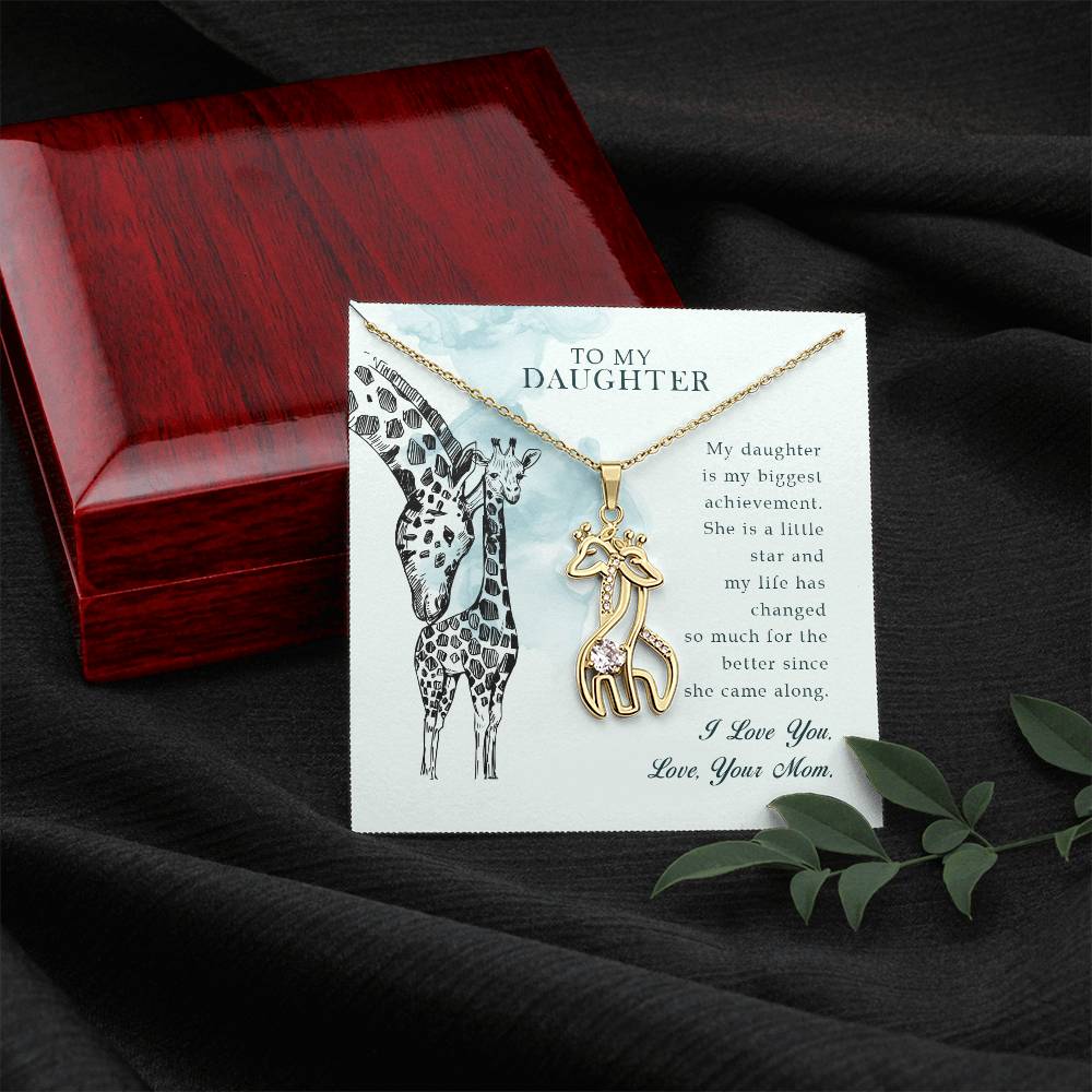 To My Daughter My Daughter is My Biggest Mother's Treasure Gold/Silver Giraffe Necklace with Message Card & Cubic Zirconia-Express Your Love Gifts