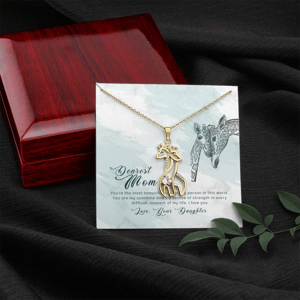 To My Mom You're the Most Beautiful Mother's Treasure Gold/Silver Giraffe Necklace with Message Card & Cubic Zirconia-Express Your Love Gifts