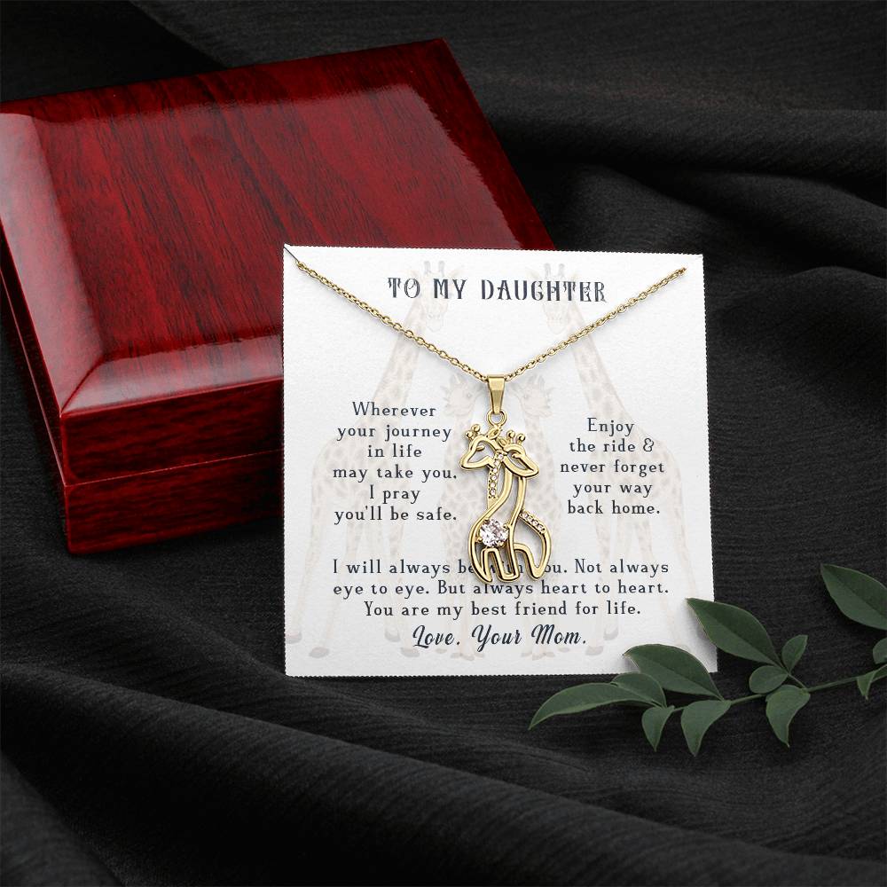 To My Daughter Wherever Your Journey in Life Mother's Treasure Gold/Silver Giraffe Necklace with Message Card & Cubic Zirconia-Express Your Love Gifts