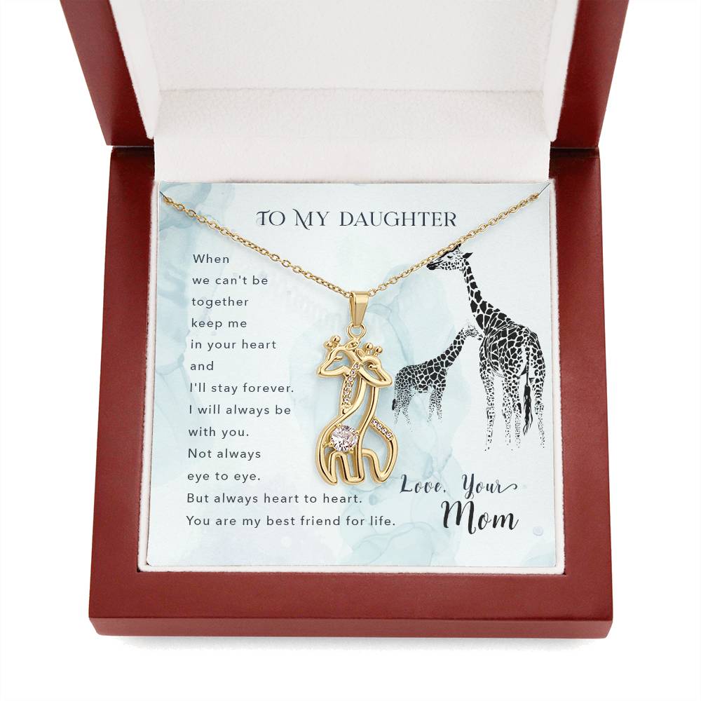 To My Daughter When We Can't Be Mother's Treasure Gold/Silver Giraffe Necklace with Message Card & Cubic Zirconia-Express Your Love Gifts