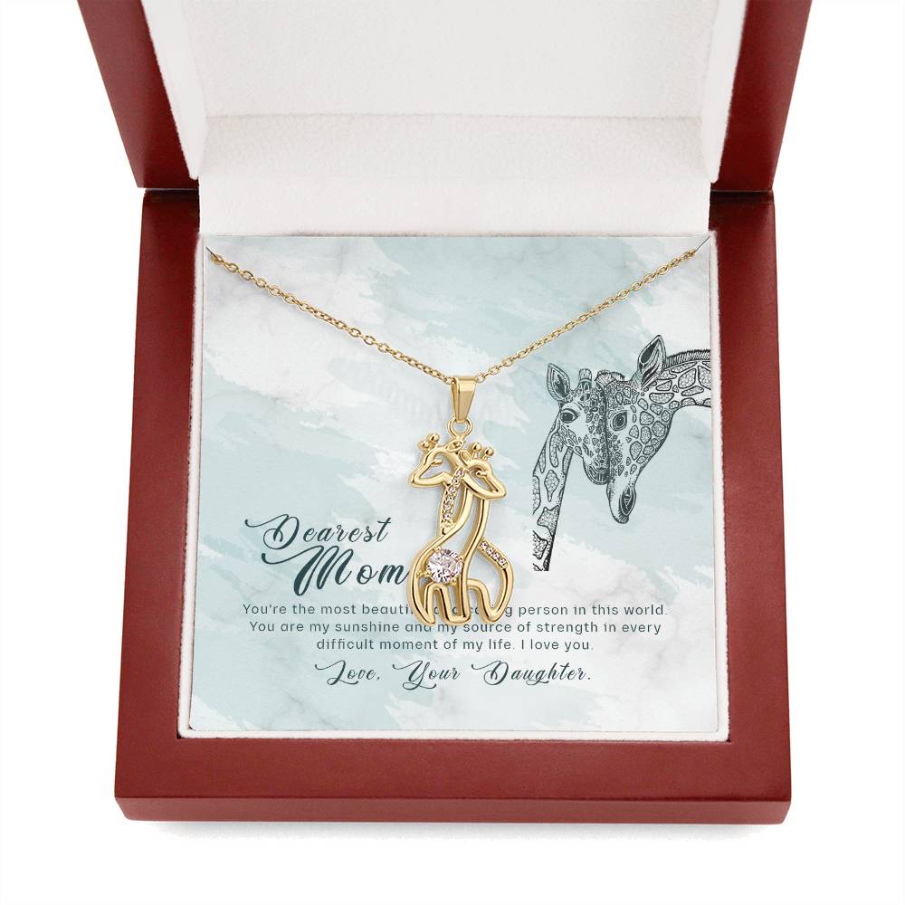 To My Mom You're the Most Beautiful Mother's Treasure Gold/Silver Giraffe Necklace with Message Card & Cubic Zirconia-Express Your Love Gifts