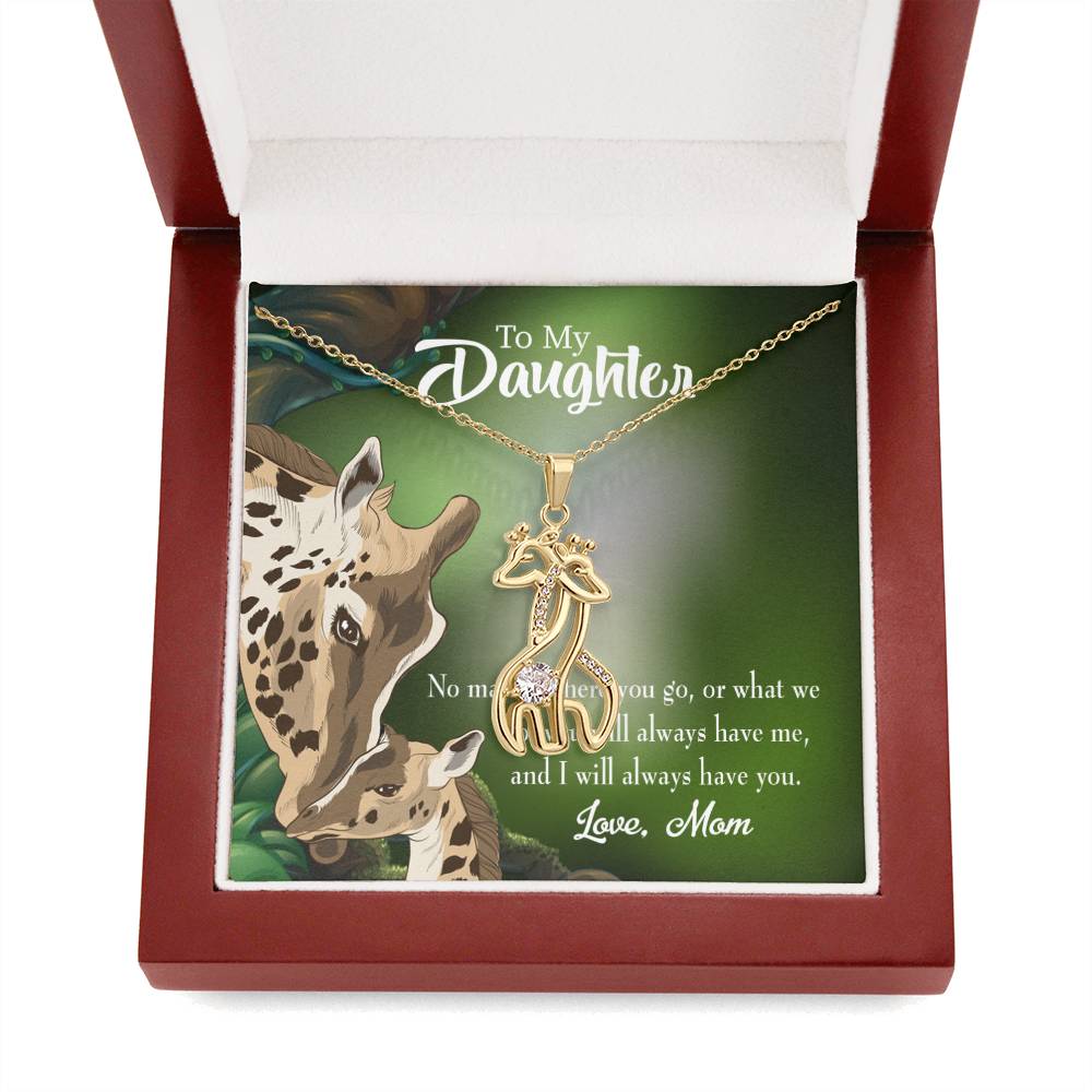 Mom Will Always Have You Mother's Treasure Gold/Silver Giraffe Necklace with Message Card & Cubic Zirconia-Express Your Love Gifts