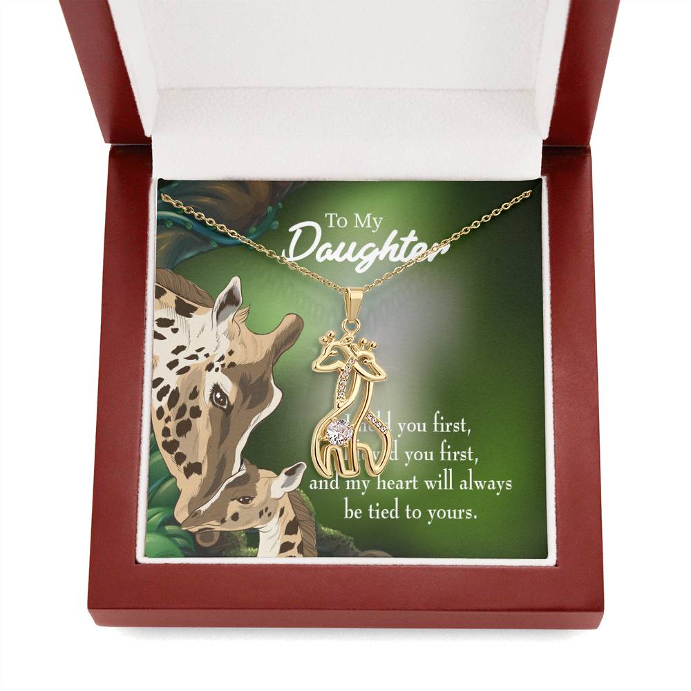 To My Daughter Tied To You Mother's Treasure Gold/Silver Giraffe Necklace with Message Card & Cubic Zirconia-Express Your Love Gifts