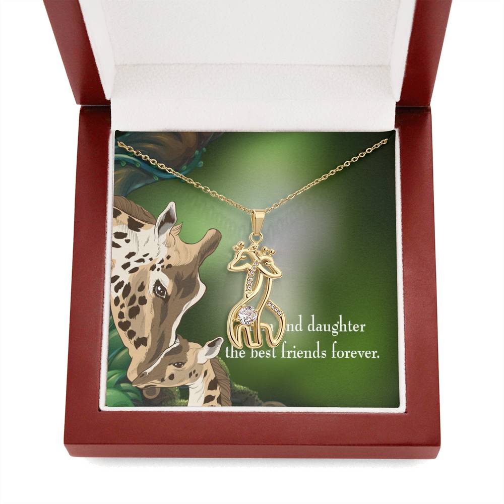 Mom And Daughter Best Friends Forever Mother's Treasure Gold/Silver Giraffe Necklace with Message Card & Cubic Zirconia-Express Your Love Gifts