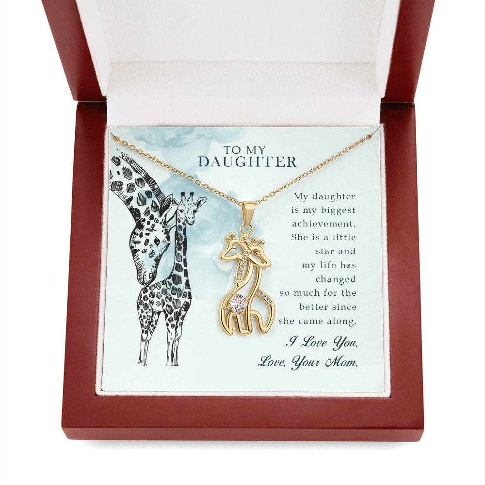 To My Daughter My Daughter is My Biggest Mother's Treasure Gold/Silver Giraffe Necklace with Message Card & Cubic Zirconia-Express Your Love Gifts