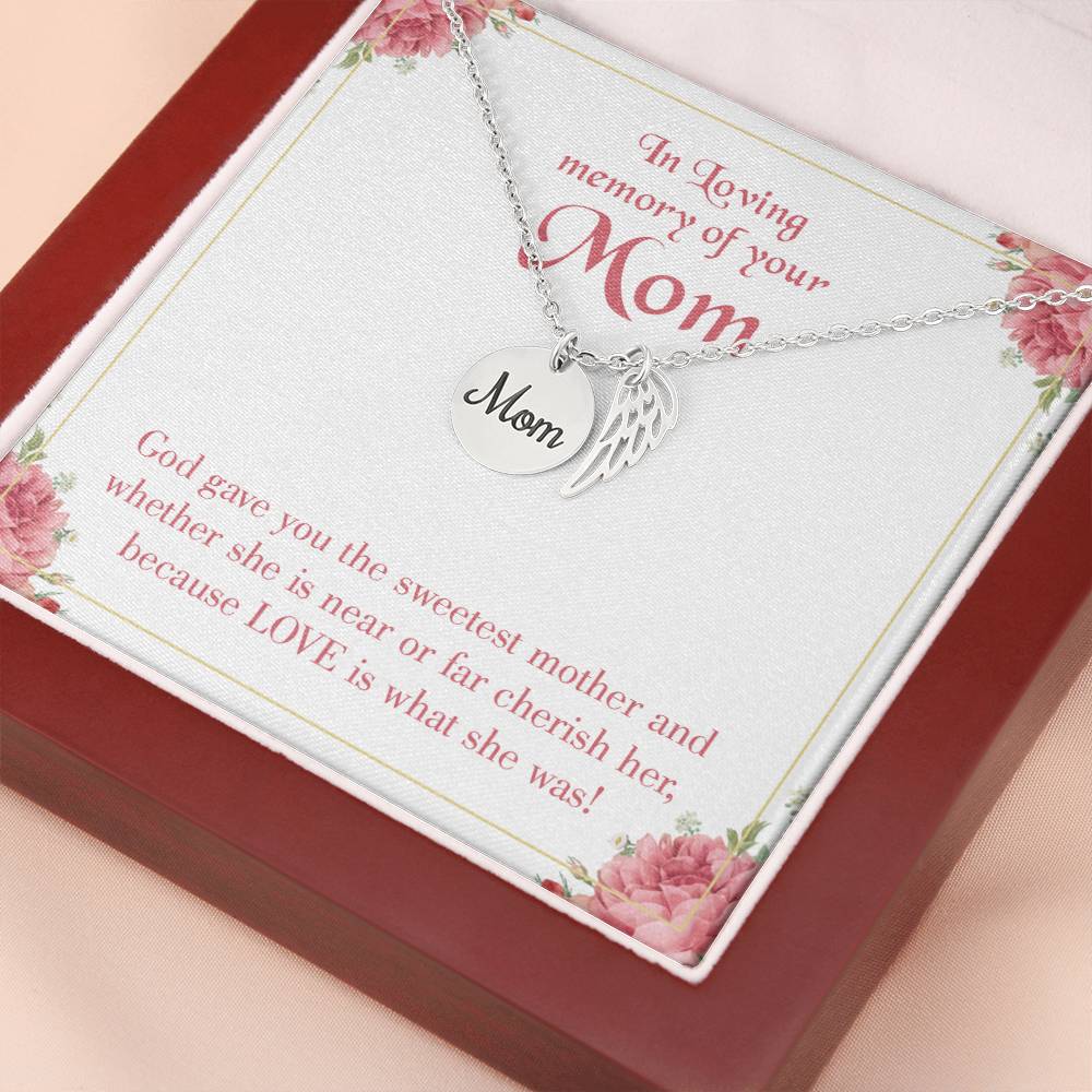 God Gave Mother Mom Remembrance Necklace Angel Wing Charm, Stainless Steel 18-22'' Chain-Express Your Love Gifts