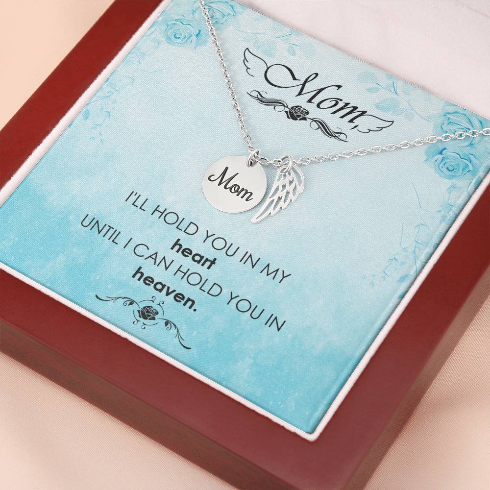 Hold You Mom Remembrance Necklace Angel Wing Charm, Stainless Steel 18-22'' Chain-Express Your Love Gifts