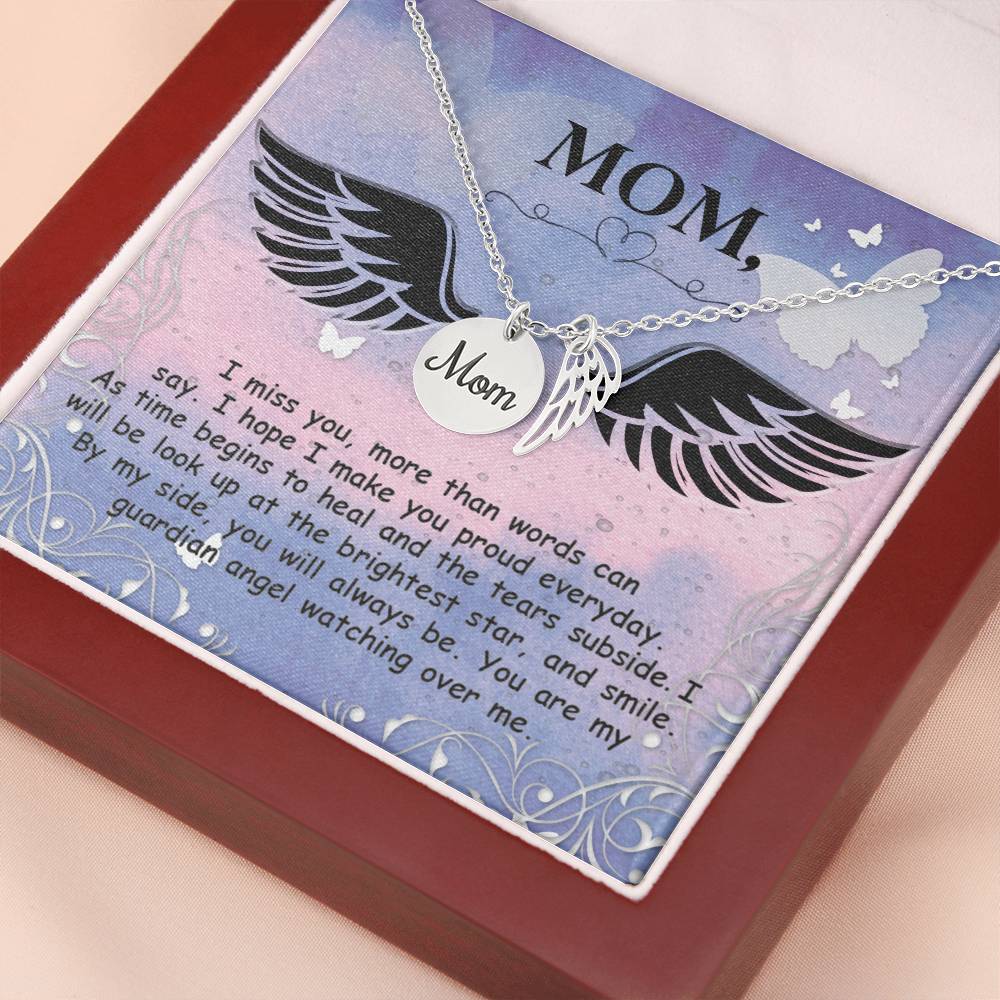 I Miss You More Than Mom Remembrance Necklace Angel Wing Charm, Stainless Steel 18-22'' Chain-Express Your Love Gifts