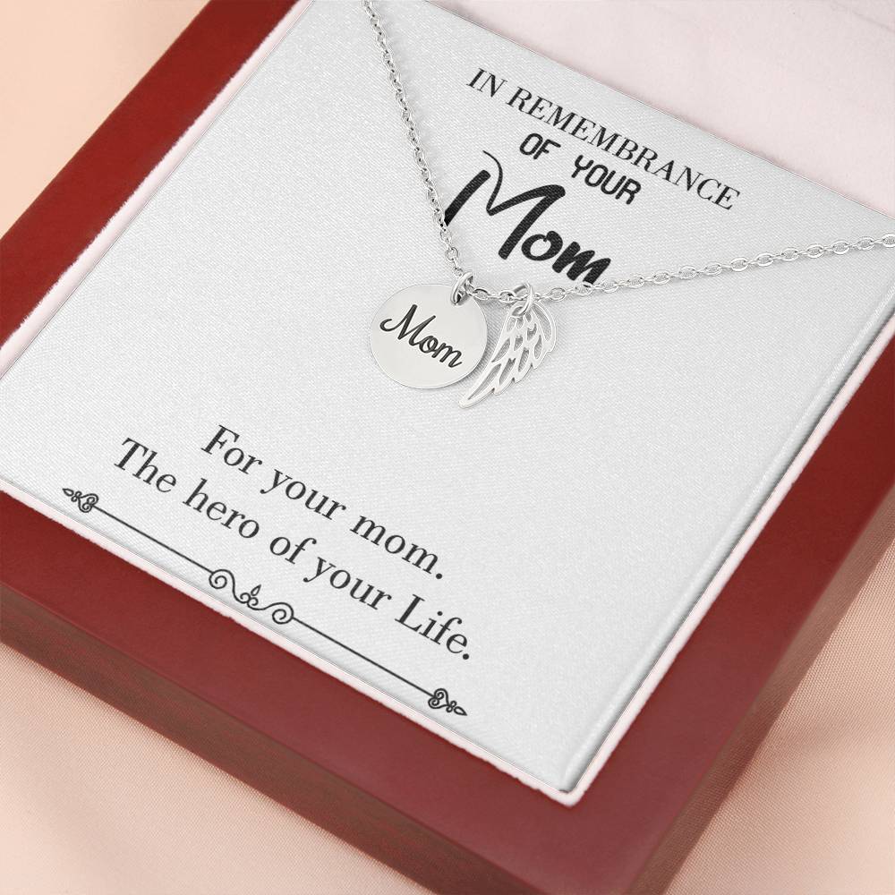 Mom Hero White Mom Remembrance Necklace Angel Wing Charm, Stainless Steel 18-22'' Chain-Express Your Love Gifts