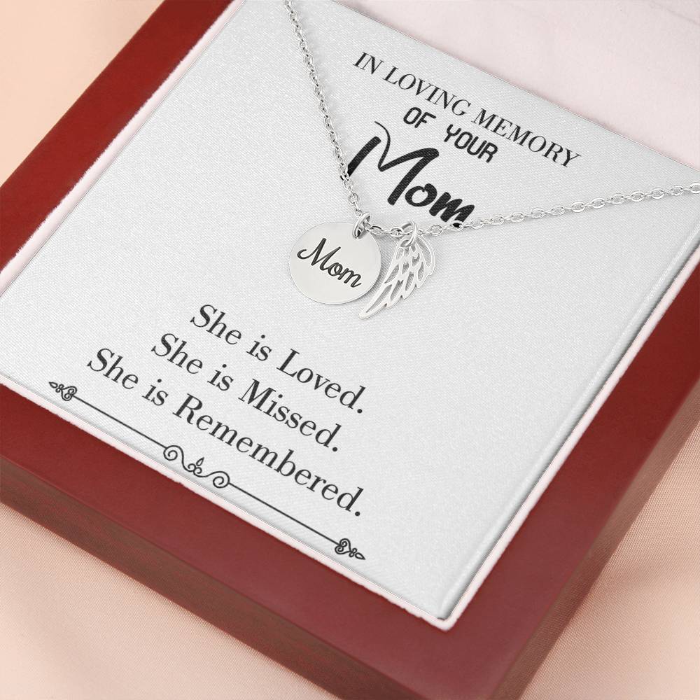 You Are Loved White Mom Remembrance Necklace Angel Wing Charm, Stainless Steel 18-22'' Chain-Express Your Love Gifts