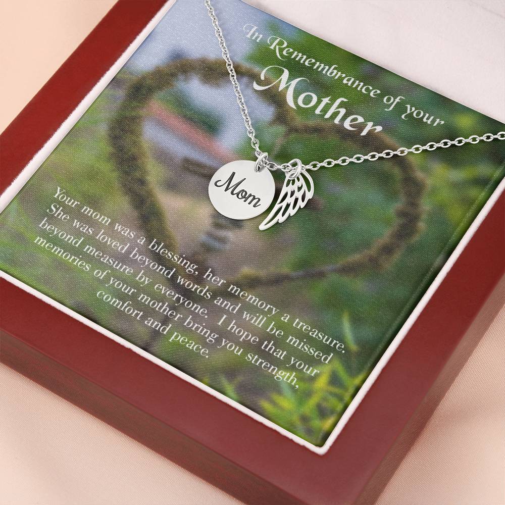 Memory A Treasure Mom Remembrance Necklace Angel Wing Charm, Stainless Steel 18-22'' Chain-Express Your Love Gifts