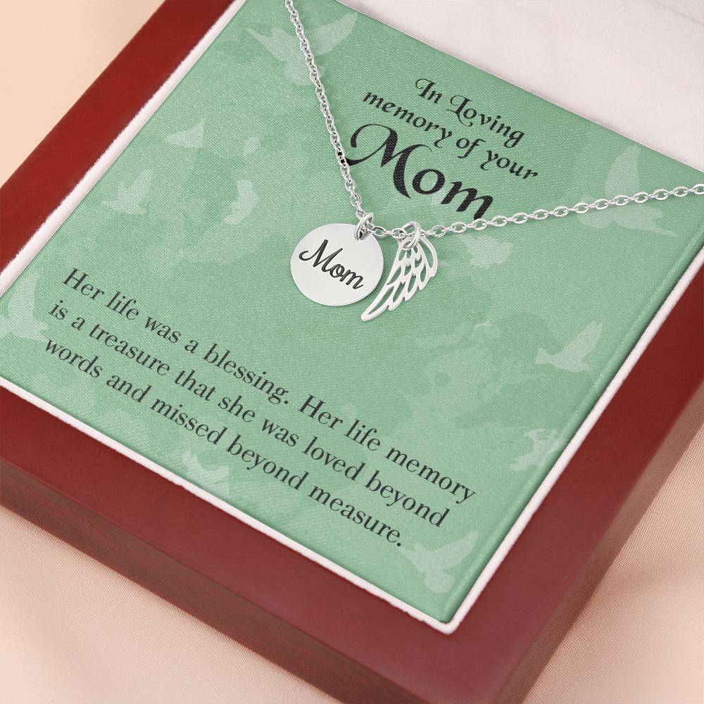 Mom'S Life A Blessing Mom Remembrance Necklace Angel Wing Charm, Stainless Steel 18-22'' Chain-Express Your Love Gifts