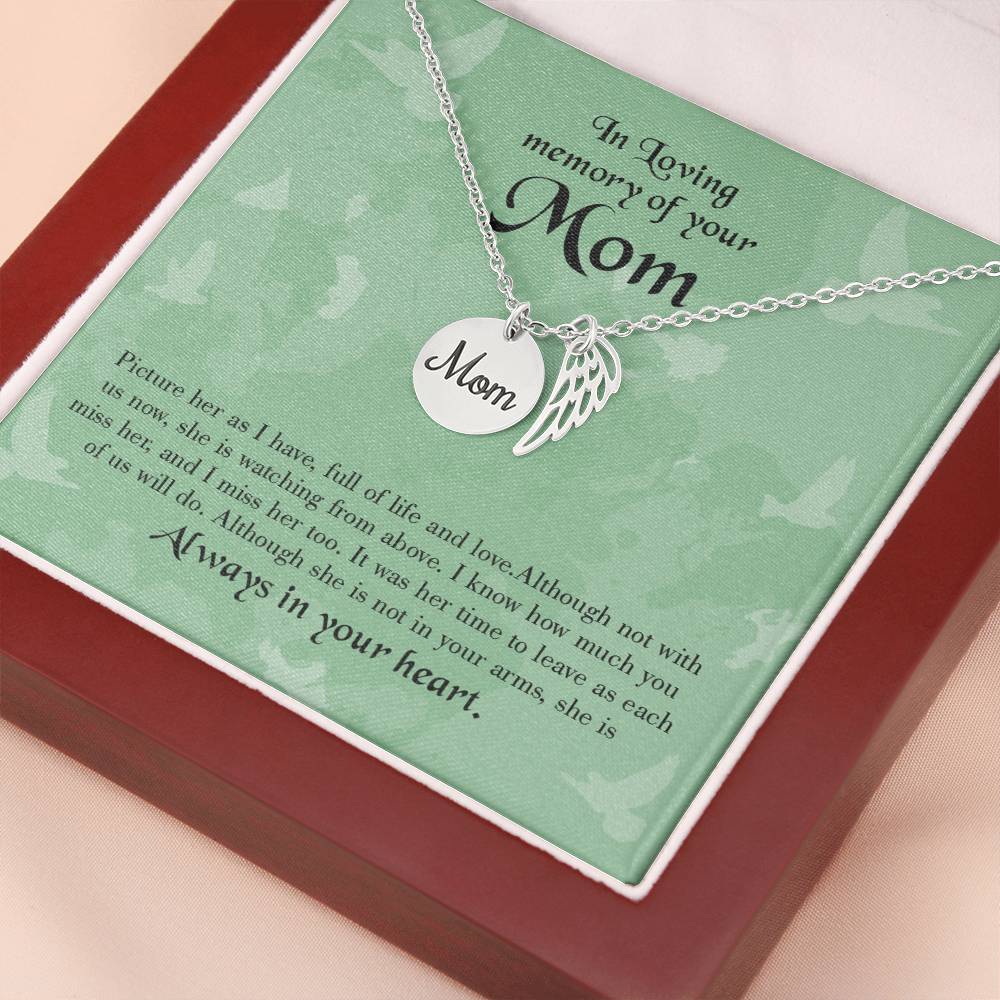 Full Of Life Mom Remembrance Necklace Angel Wing Charm, Stainless Steel 18-22'' Chain-Express Your Love Gifts