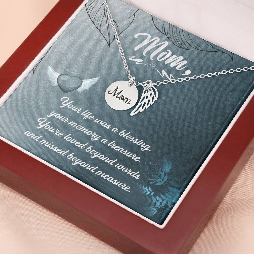 Your Life Was A Mom Remembrance Necklace Angel Wing Charm, Stainless Steel 18-22'' Chain-Express Your Love Gifts