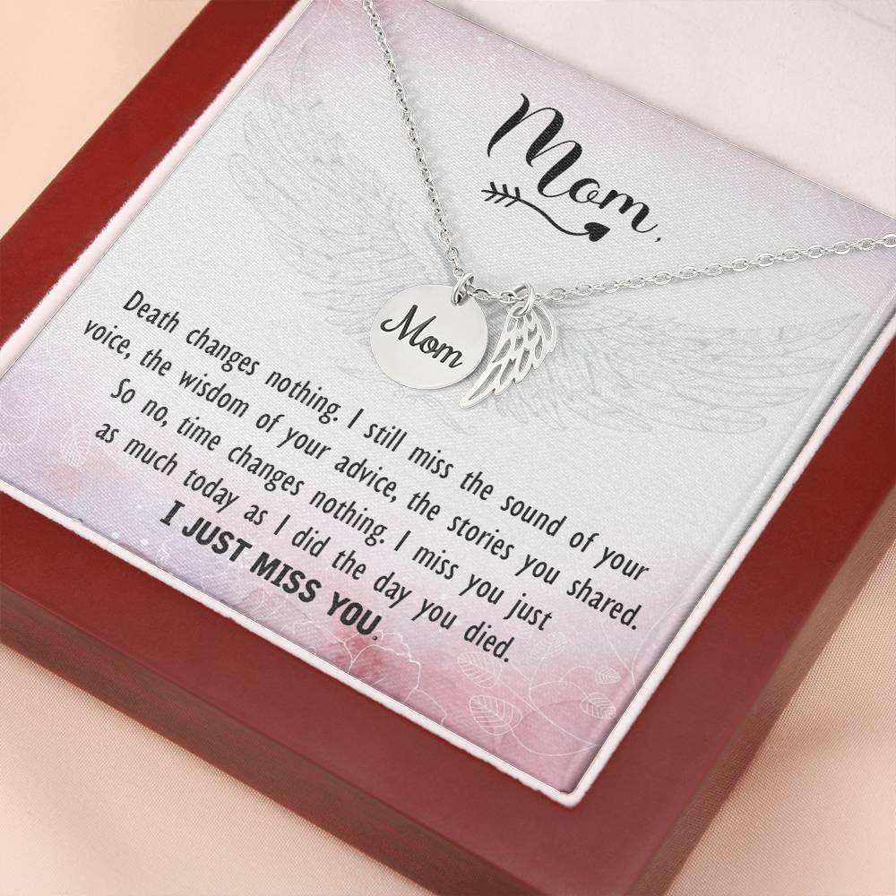 Death Changes Nothing Mom Remembrance Necklace Angel Wing Charm, Stainless Steel 18-22'' Chain-Express Your Love Gifts