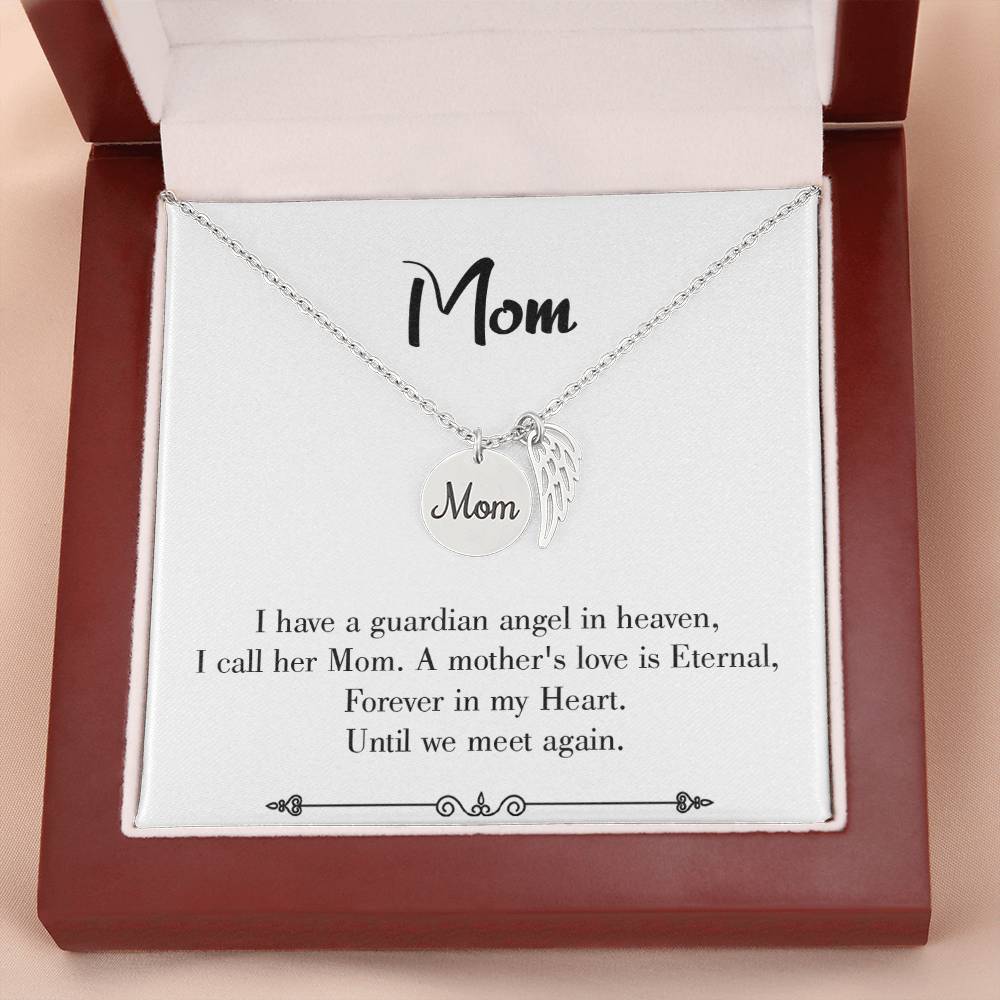 Mother'S Love Is Eternal White Mom Remembrance Necklace Angel Wing Charm, Stainless Steel 18-22'' Chain-Express Your Love Gifts