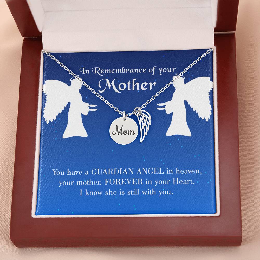 Guardian Angel In Heaven Mom Remembrance Necklace Angel Wing Charm, Stainless Steel 18-22'' Chain-Express Your Love Gifts