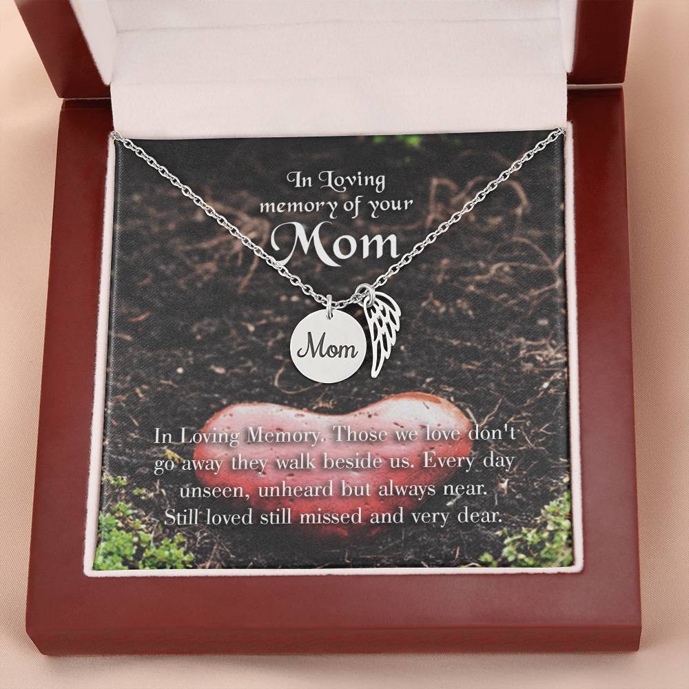 In Loving Memory Mom Remembrance Necklace Angel Wing Charm, Stainless Steel 18-22'' Chain-Express Your Love Gifts