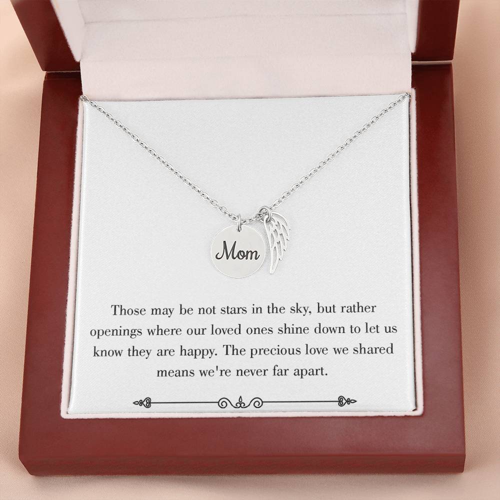 Stars In The Sky White Mom Remembrance Necklace Angel Wing Charm, Stainless Steel 18-22'' Chain-Express Your Love Gifts