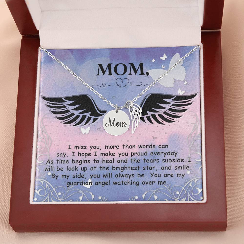 I Miss You More Than Mom Remembrance Necklace Angel Wing Charm, Stainless Steel 18-22'' Chain-Express Your Love Gifts