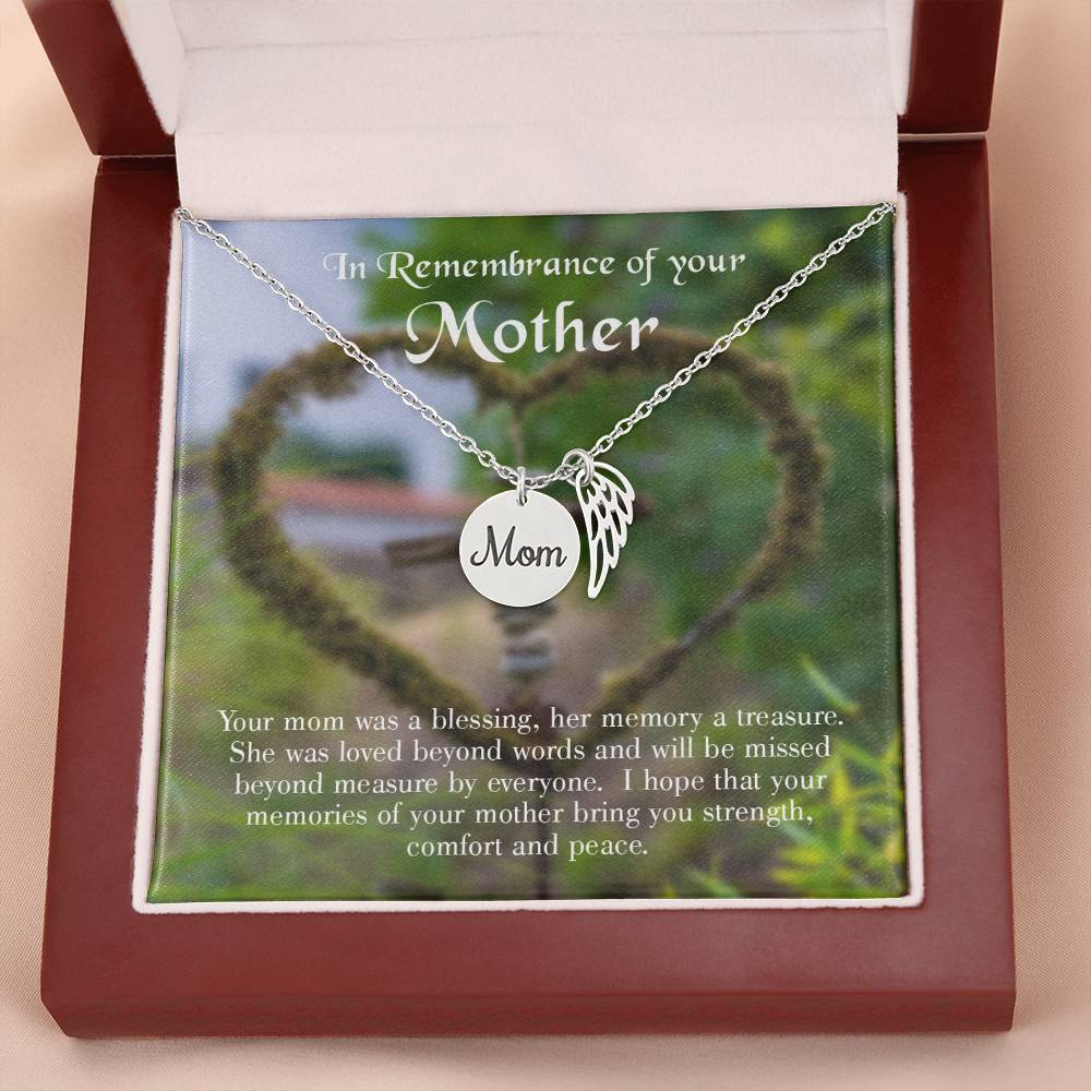 Memory A Treasure Mom Remembrance Necklace Angel Wing Charm, Stainless Steel 18-22'' Chain-Express Your Love Gifts