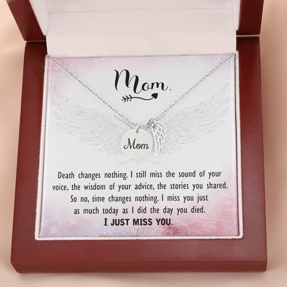 Death Changes Nothing Mom Remembrance Necklace Angel Wing Charm, Stainless Steel 18-22'' Chain-Express Your Love Gifts