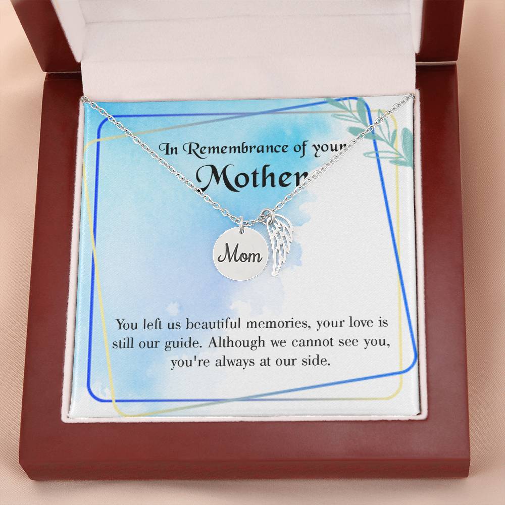 Beautiful Memories Mom Remembrance Necklace Angel Wing Charm, Stainless Steel 18-22'' Chain-Express Your Love Gifts