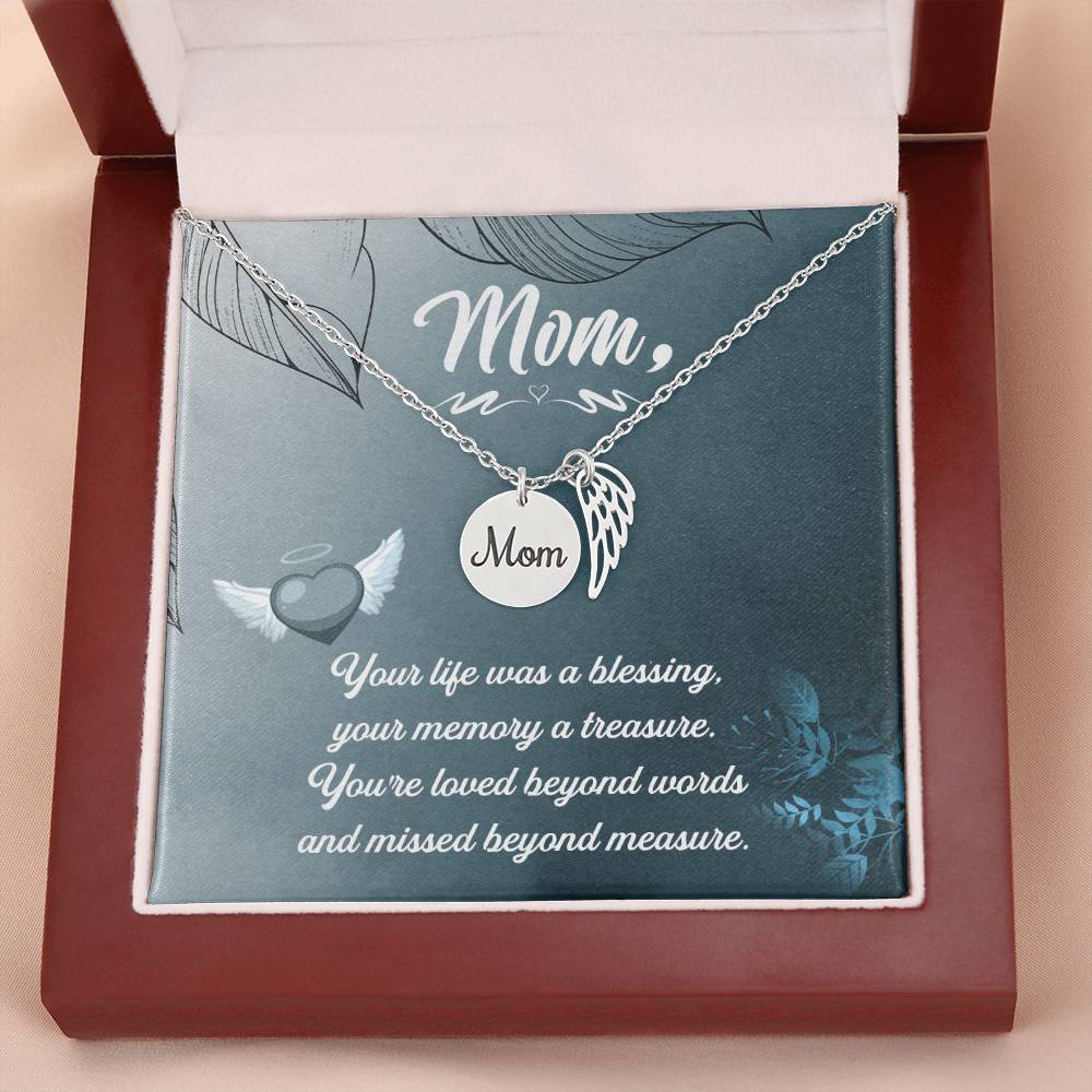 Your Life Was A Mom Remembrance Necklace Angel Wing Charm, Stainless Steel 18-22'' Chain-Express Your Love Gifts