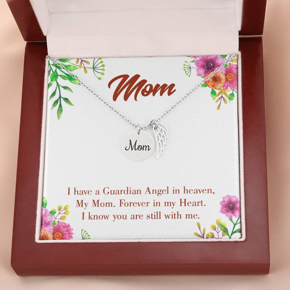 Forever In My Heart Mom Remembrance Necklace Angel Wing Charm, Stainless Steel 18-22'' Chain-Express Your Love Gifts