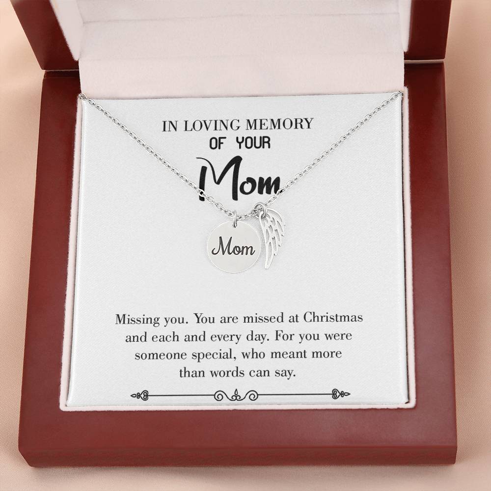 Missing You White Mom Remembrance Necklace Angel Wing Charm, Stainless Steel 18-22'' Chain-Express Your Love Gifts