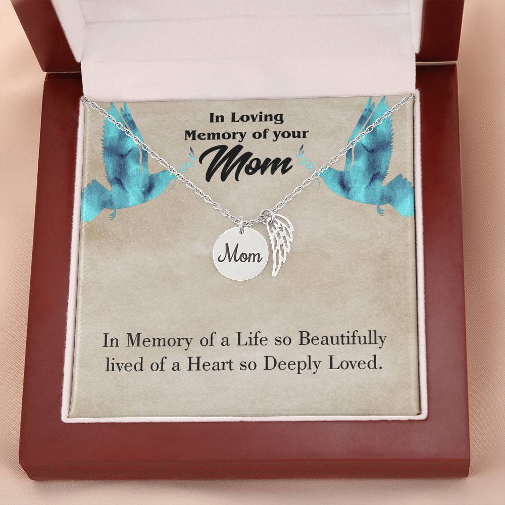 Life'S Beautifully Lived Mom Remembrance Necklace Angel Wing Charm, Stainless Steel 18-22'' Chain-Express Your Love Gifts